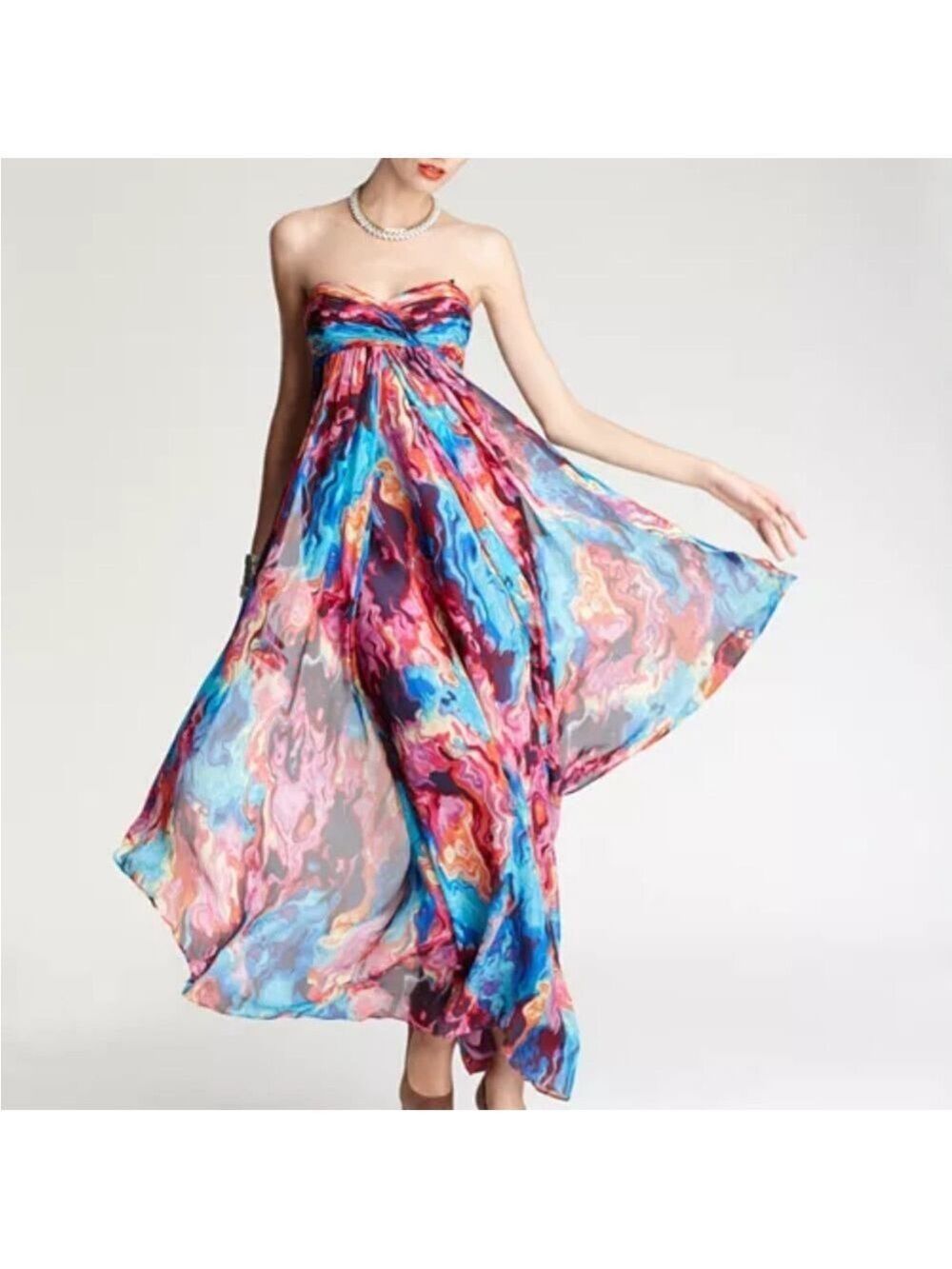 Laundry by Shelli Segal Spring Sunset Silk Strapless Gown size 8 - Picture 3 of 12